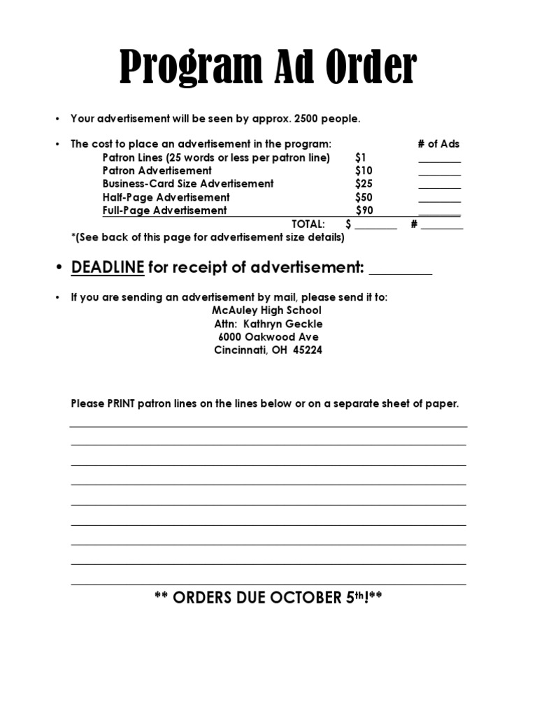 Program Ad Order Details | PDF | Finance & Money Management