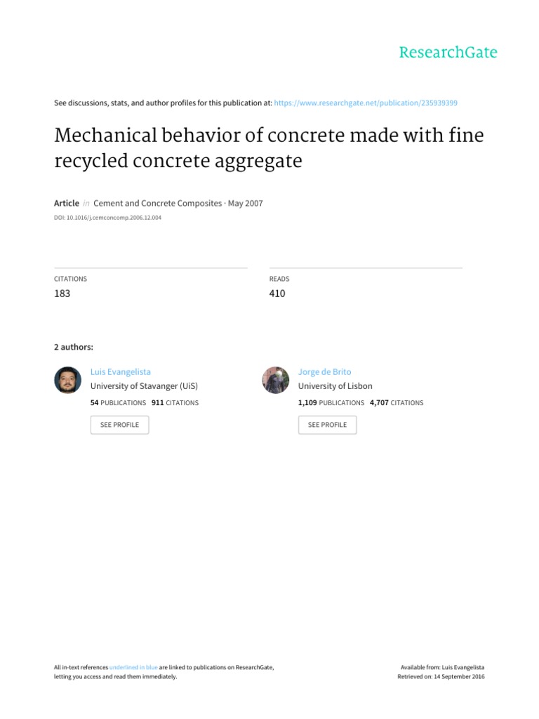 Mechanical Behavior of Recycled Concrete | PDF | Construction Aggregate ...