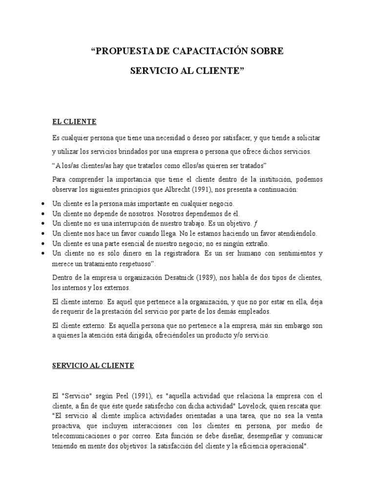 Propuesta de Capacitación Sobre Servicio Al Cliente | PDF | Servicio al ...
