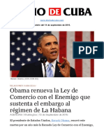 DDC Hoy: Obama Renueva La Ley de Comercio Con El Enemigo Que Sustenta El Embargo Al Régimen de La Habana