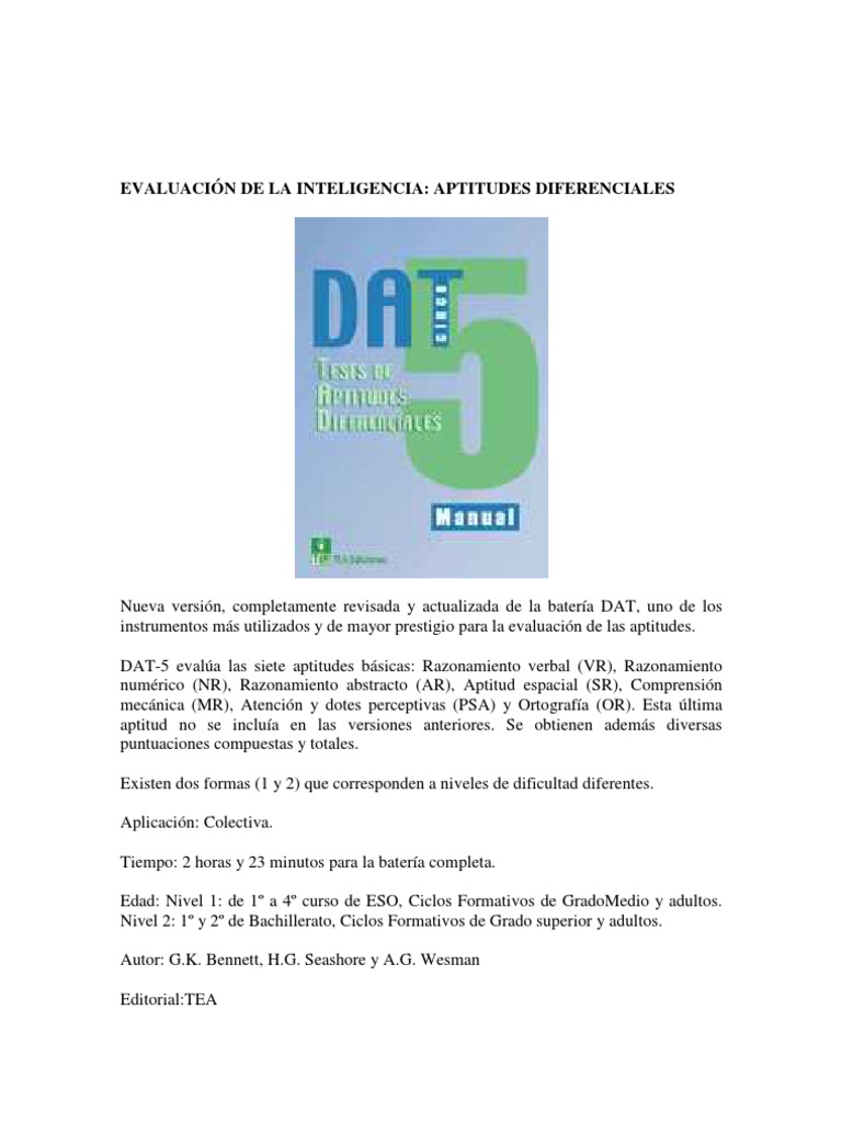 DAT-5 - Test de Aptitudes Diferenciales - Evaluación Inteligencia ...