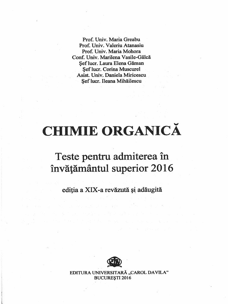Teste Chimie Admitere Medicina Carol Davila