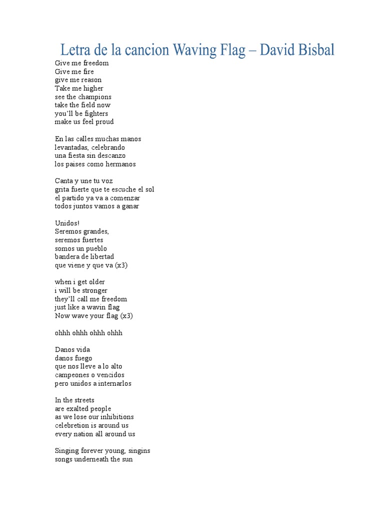 Letra de La Cancion Waving Flag PDF