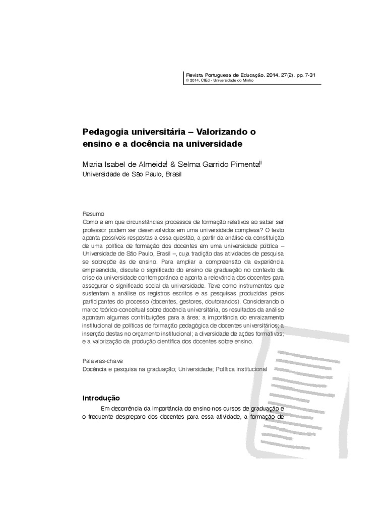 Selma Garrido Pimenta PDF | PDF | Pedagogia | Universidade