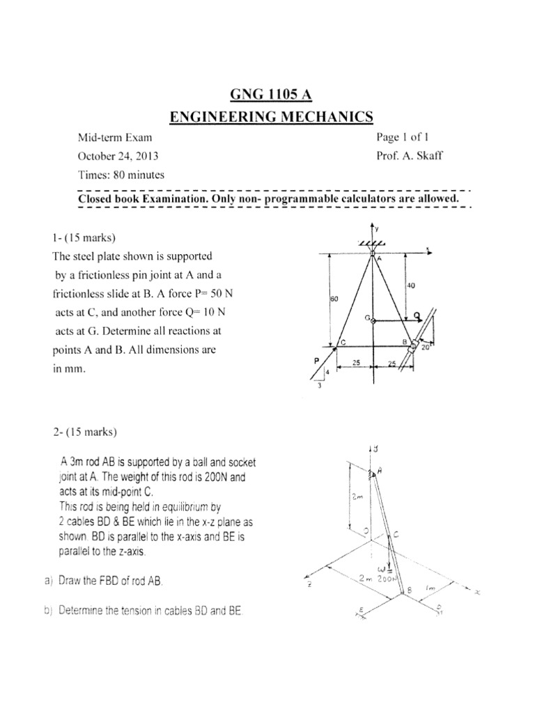 Mechanics GNG 1105 Sample 2 Midterm | PDF