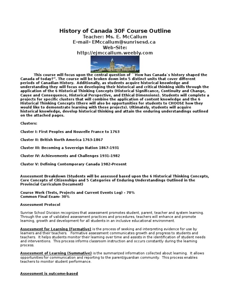 Canadian History 30F Course Overview | PDF | Educational Assessment ...