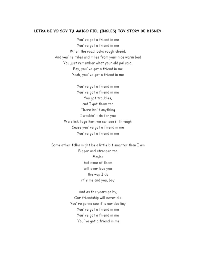 Letra De Tu Amigo Fiel , Letra de Yo soy tu amigo fiel (toy story) – DSALJB