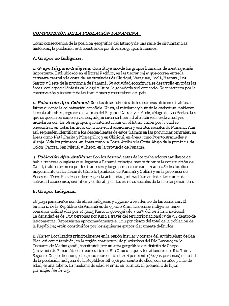 Análisis detallado de la composición étnica de la población panameña ...