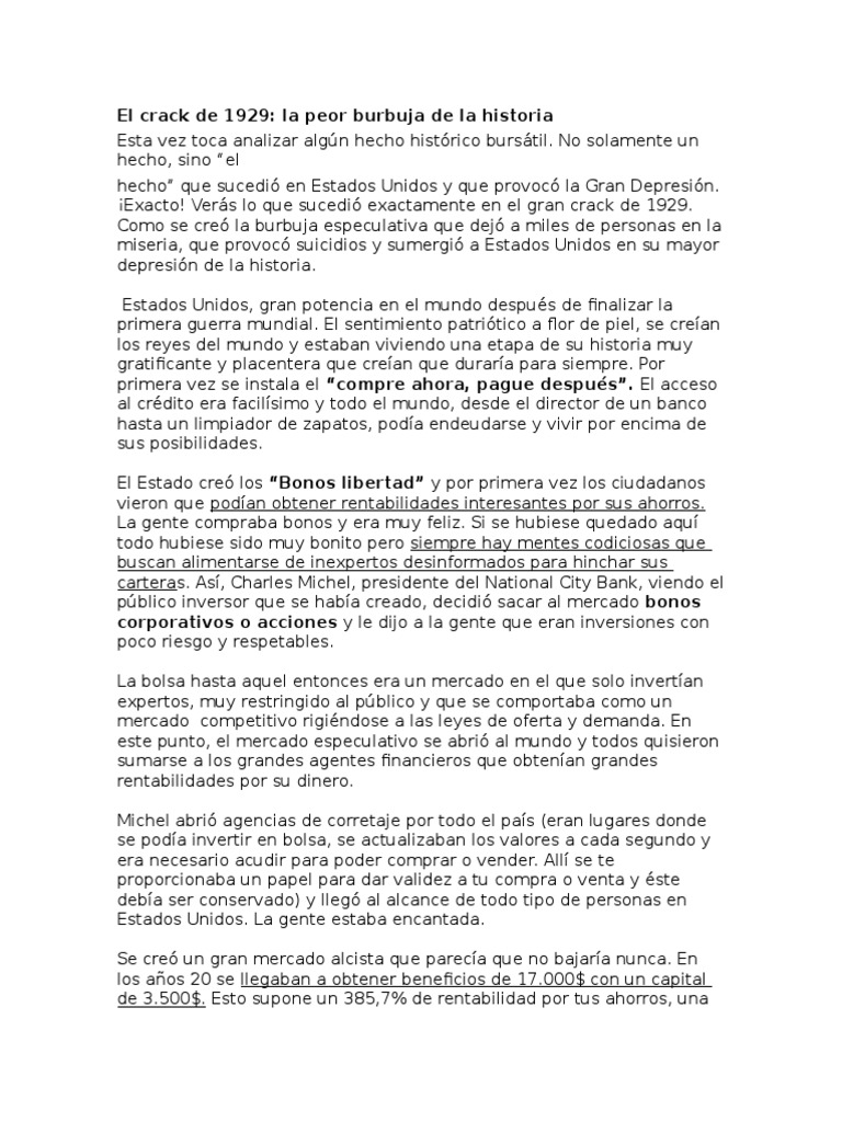 Causas y consecuencias del crack de 1929 | PDF | Gran depresion | Desempleo