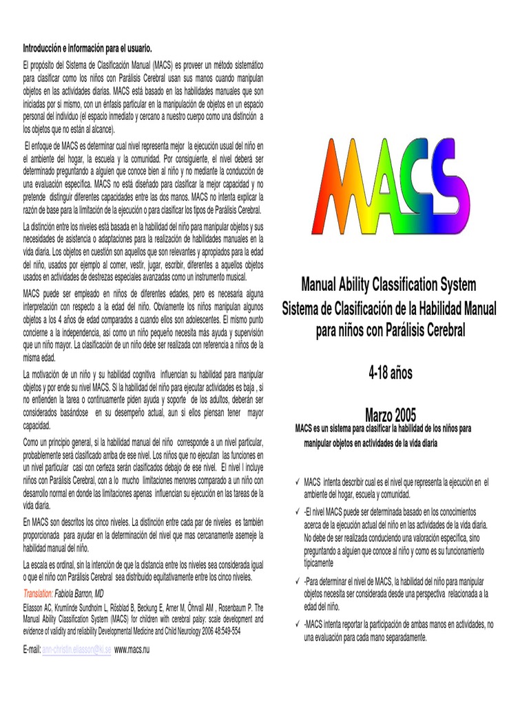 Clasificación MACS en Parálisis Cerebral | PDF | Parálisis cerebral ...