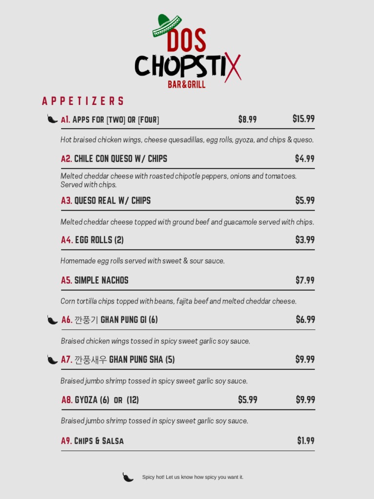 Dos Chopstix Menu PDF