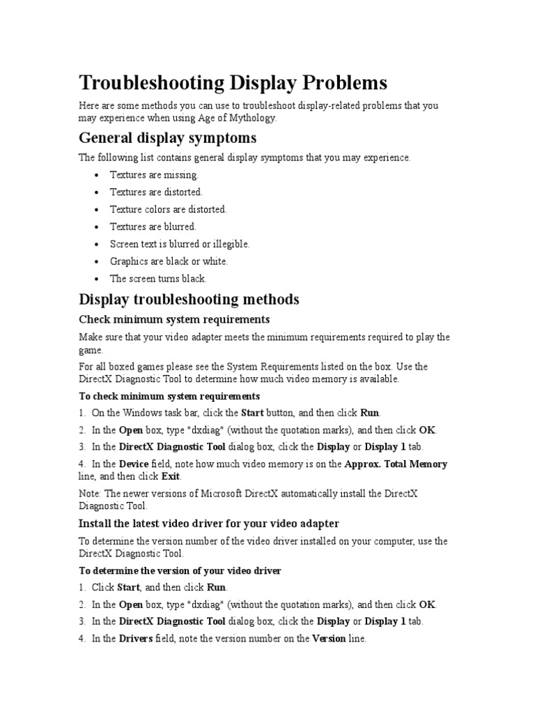 Troubleshooting Age of Mythology Display Issues | PDF | Computer ...