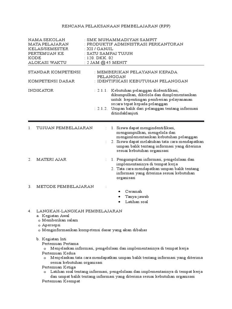 Rpp Memberikan Pelayanan Kepada Pelanggan