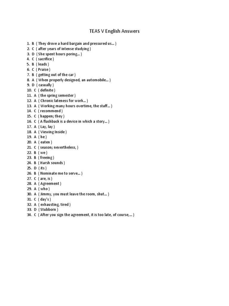 TEAS English Answers Overview | PDF
