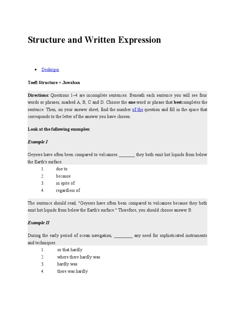 Structure and written expression pdf phrase sentence linguistics 