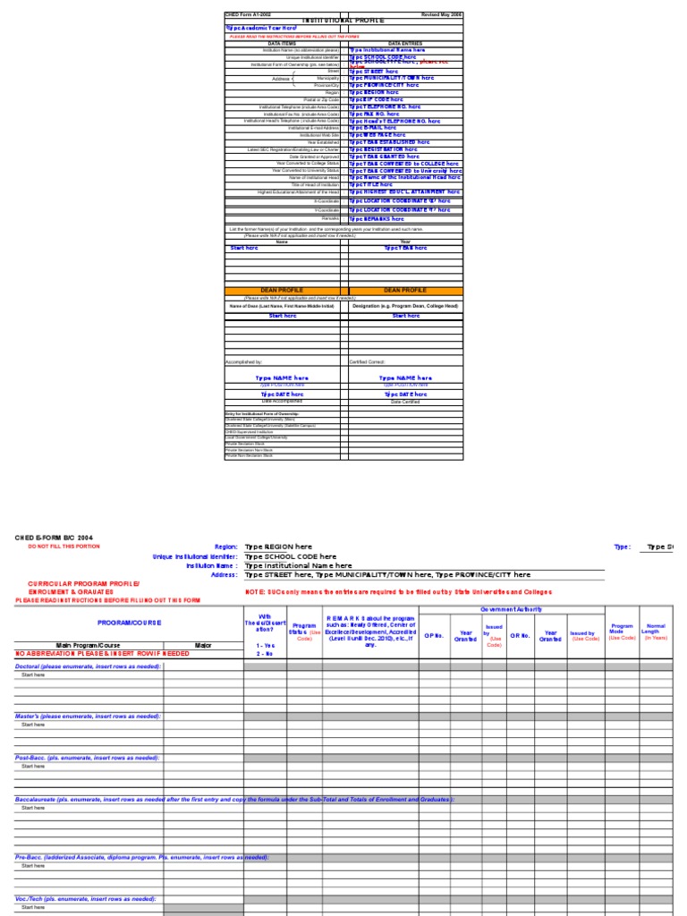 CHED E Forms A B C Institutional Programs Enrollment and Graduates For ...