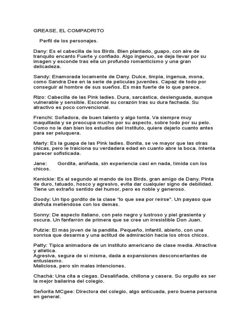 Libreto Grease Musical PDF Ocio