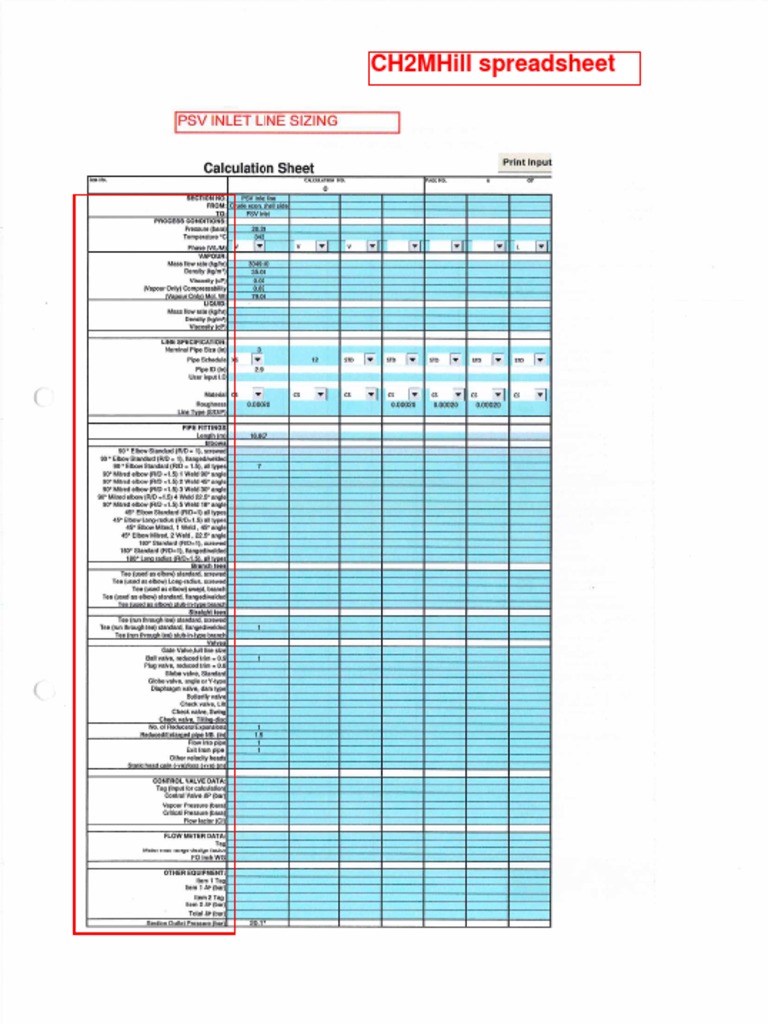 Line Sizing Spreadsheet Comparison | PDF