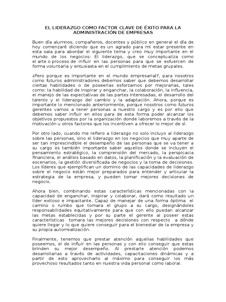 Liderazgo: Clave para el Éxito Empresarial | PDF | Liderazgo | Toma de ...