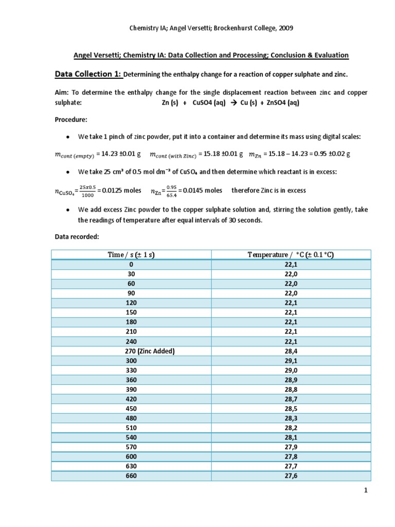 Determining The Enthalpy Change For A Re PDF PDF Observational