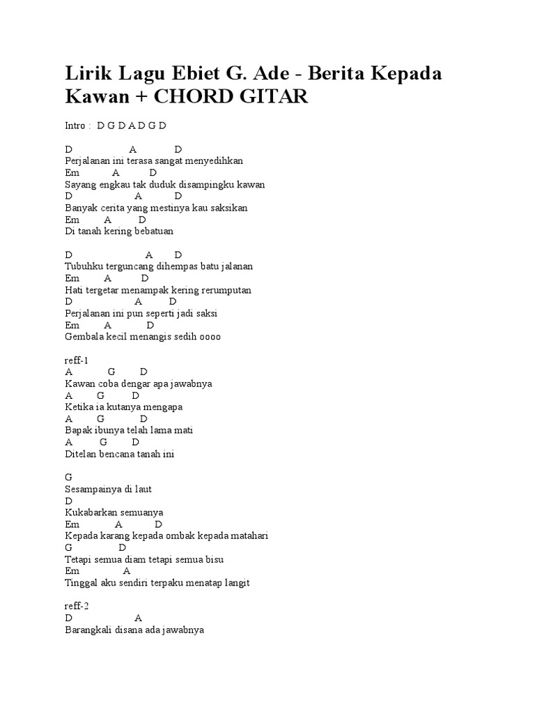 Ebiet G Ade Kunci Gitar Perjalanan Ini