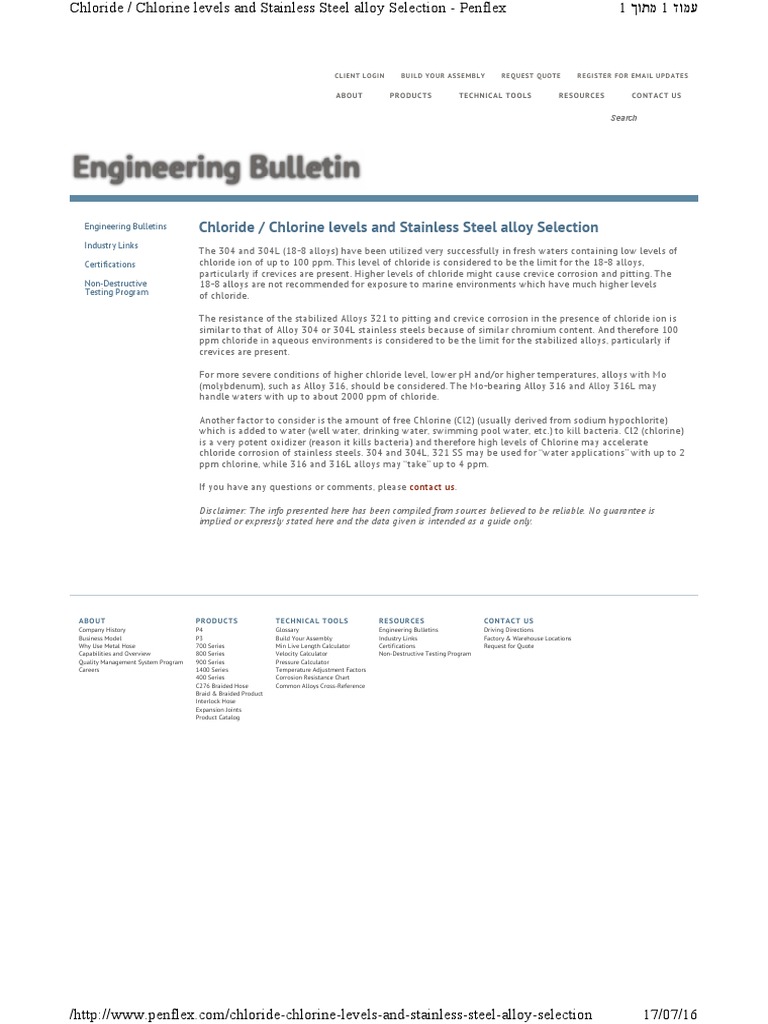 Chloride Chlorine Levels and Stainless S PDF PDF Chlorine Chloride