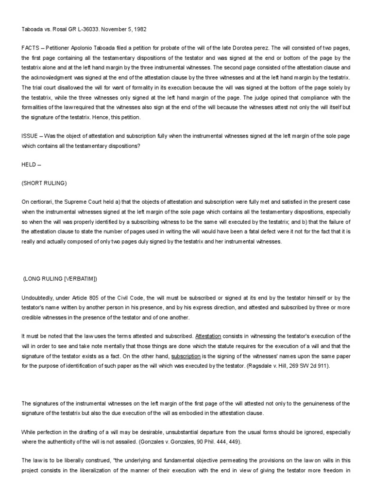 Cases for Succession Will And Testament Probate