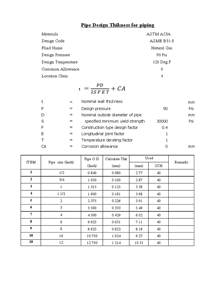 Pipe Thickness Calculation for Natural Gas | PDF | Computers