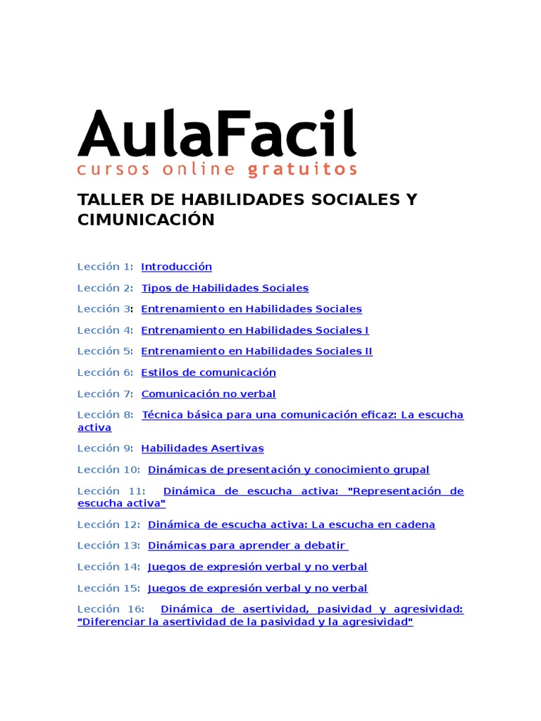Taller de Habilidades Sociales y Cimunicación | PDF | Habilidades ...