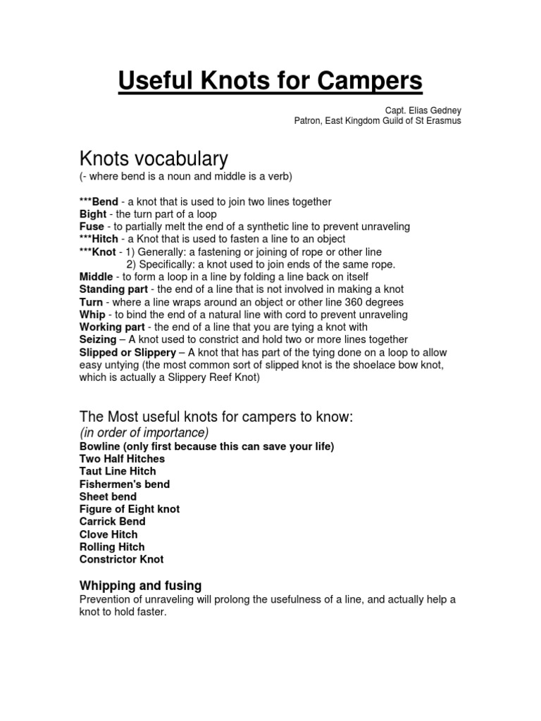 Essential Camping Knots Guide | PDF | Knot | Scoutcraft