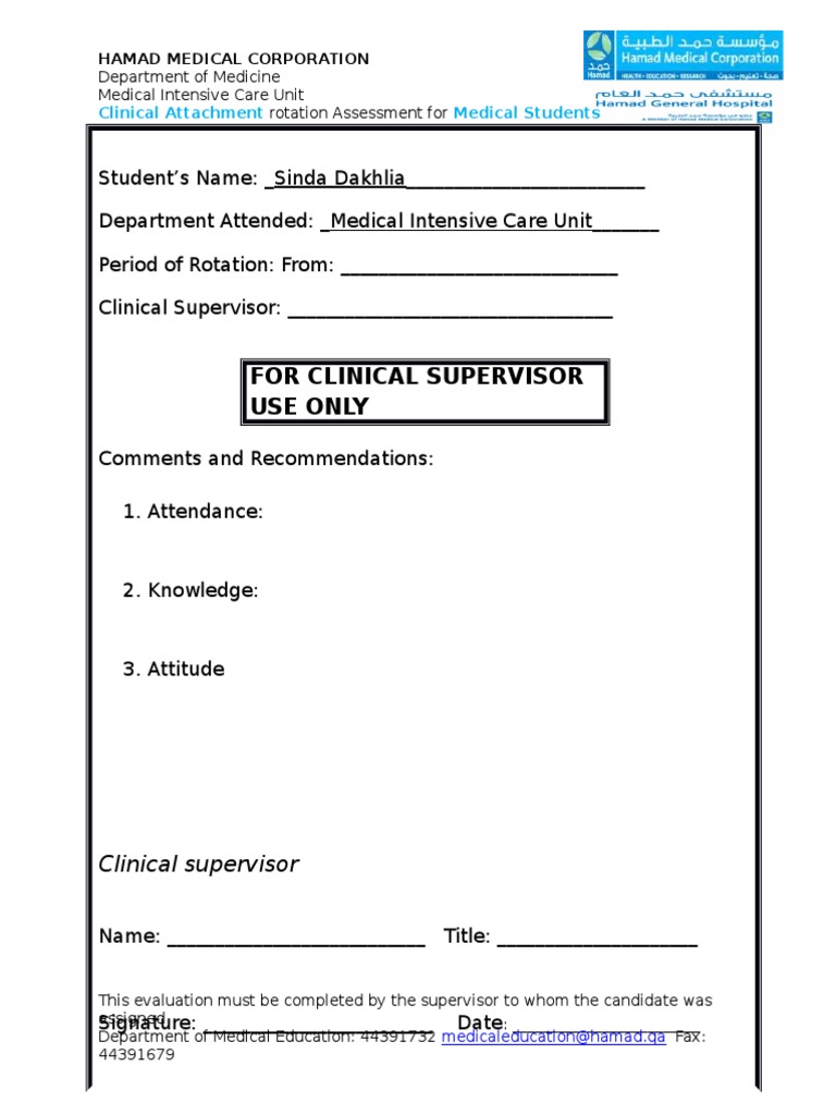 For Clinical Supervisor Use Only | PDF