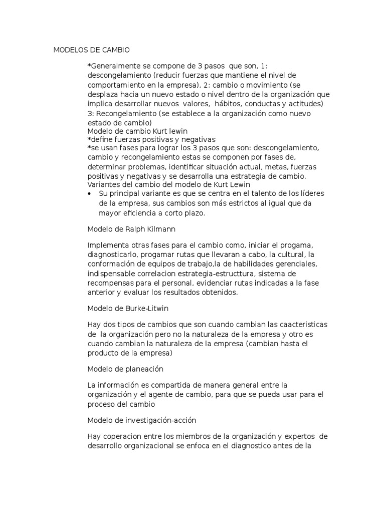 Fases y Modelos de Cambio Organizacional | PDF | Desarrollo ...