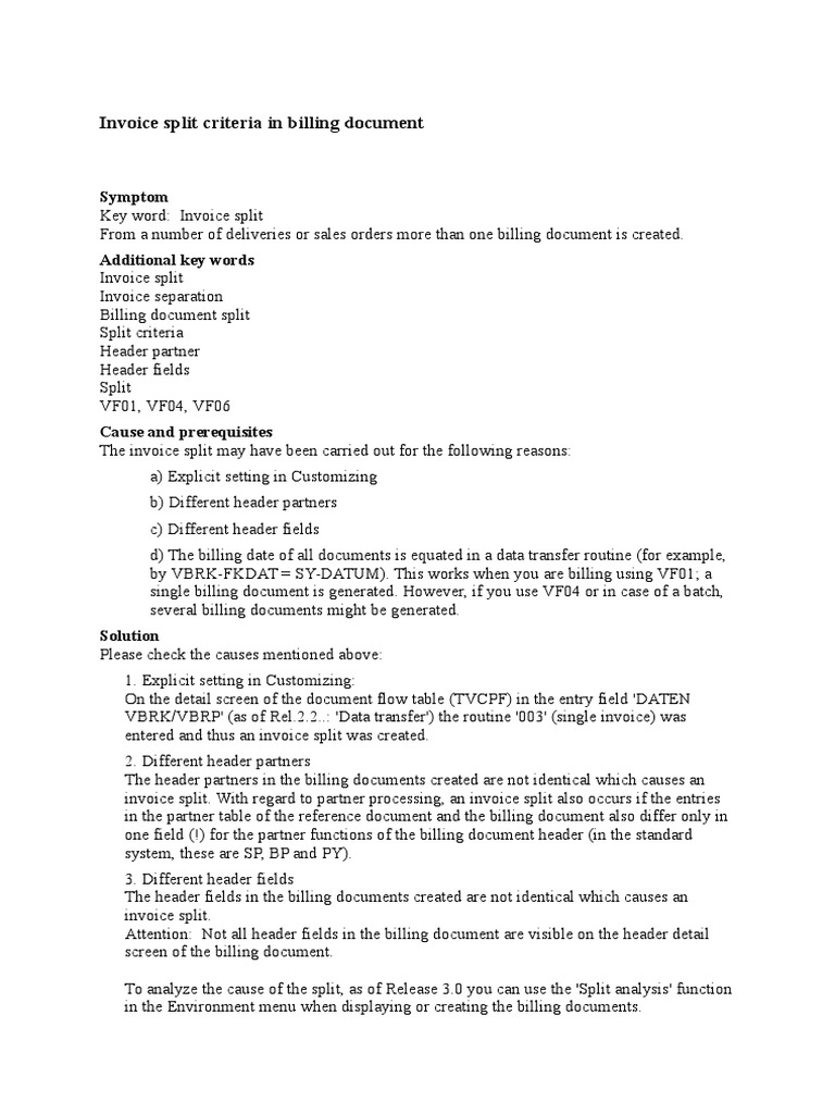 SAP Invoice Split Criteria Explained | PDF | Invoice | Computer Engineering