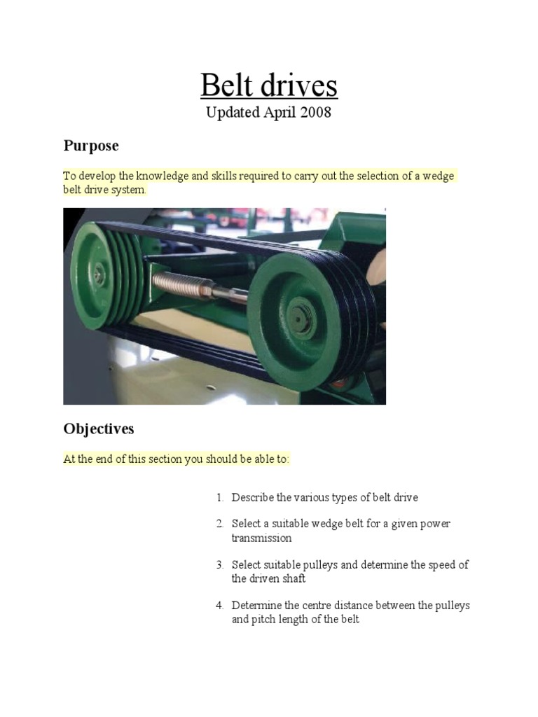 Belt Drives Calculation PDF Belt (Mechanical) Manufactured Goods