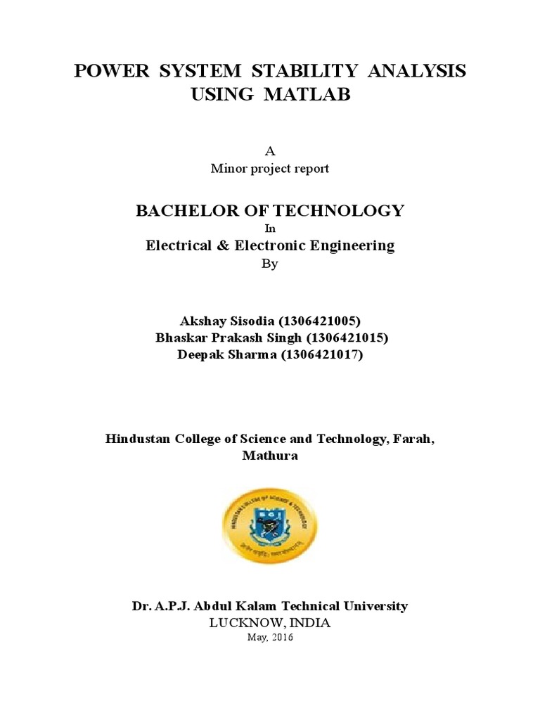 Power System Stability Analysis Using Matlab PDF Rotation Around A