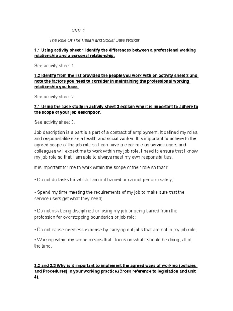 Role and Responsibilities of Social Care Workers | PDF | Social Work ...