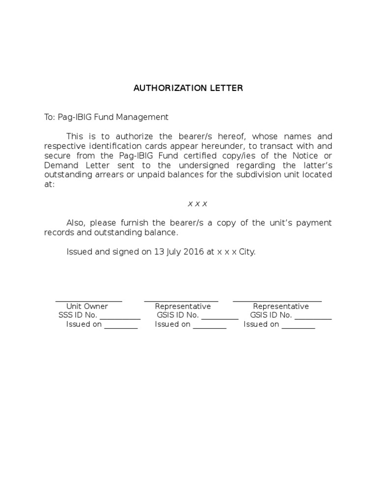 behalf of sign on letter Letter Pag Authorization to IBIG behalf of sign on letter Letter Pag Authorization to IBIG