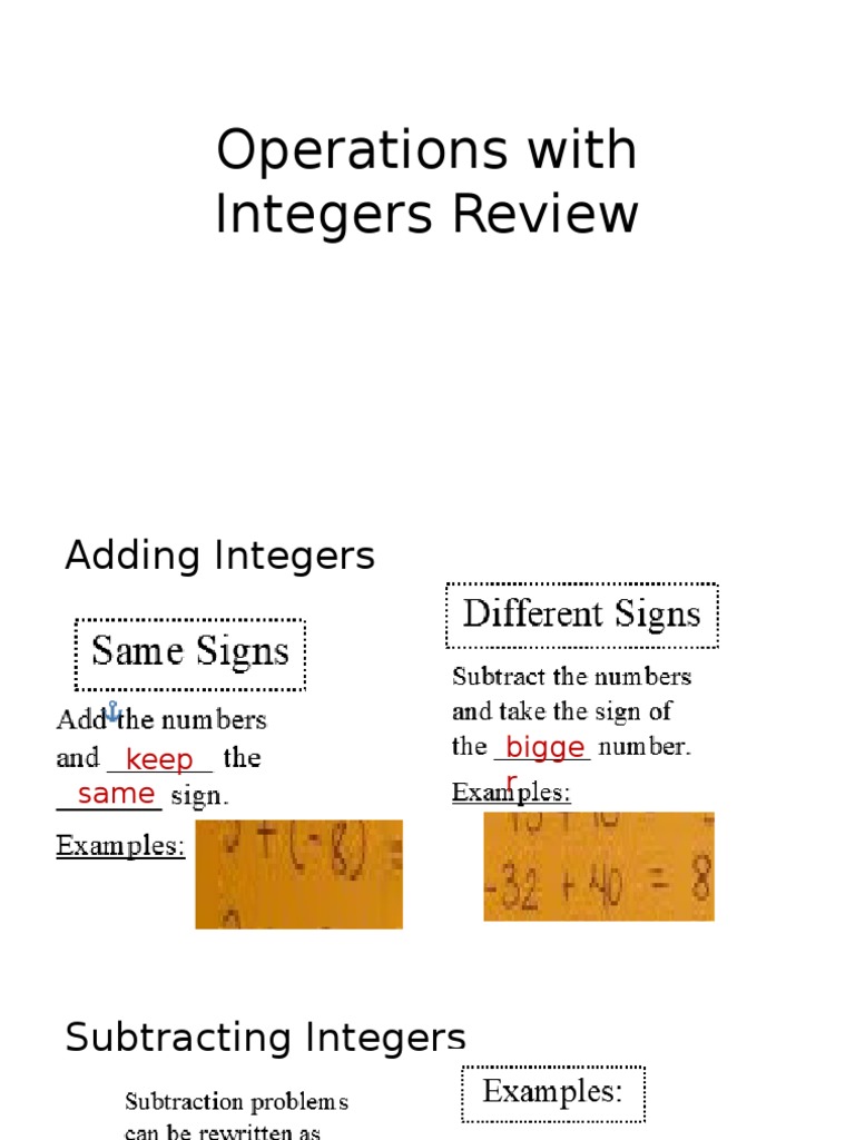 Integer Operations Review Guide | PDF