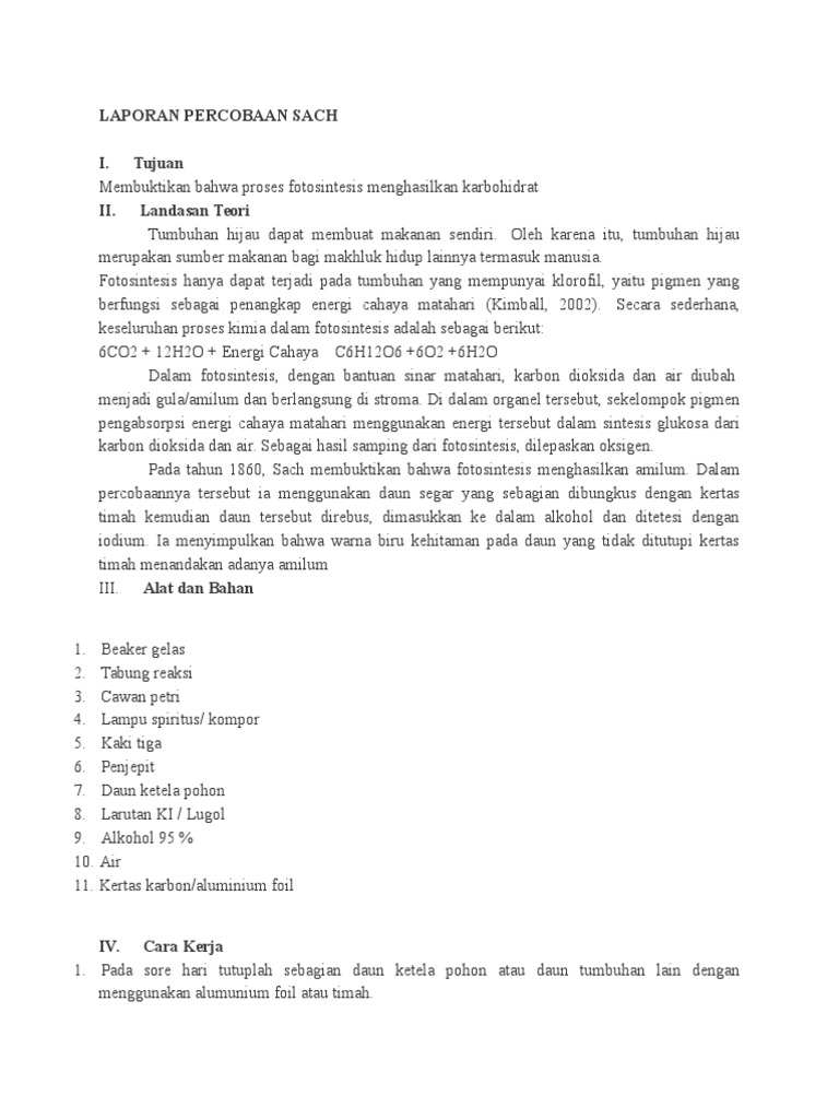 Laporan Percobaan Sach