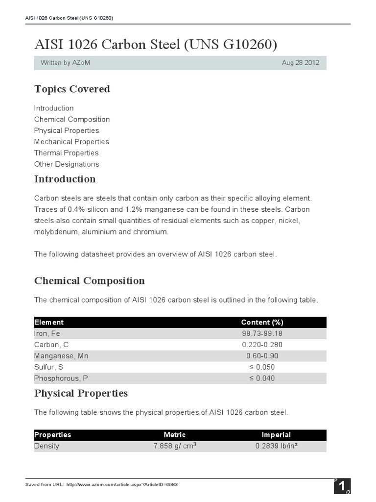 AISI 1026 Carbon Steel (UNS G10260) PDF | PDF | Steel | Building Materials