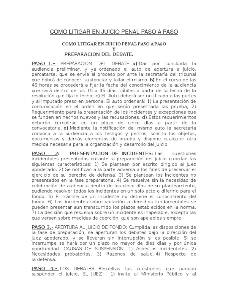 Como Litigar en Juicio Penal Paso A Paso | PDF