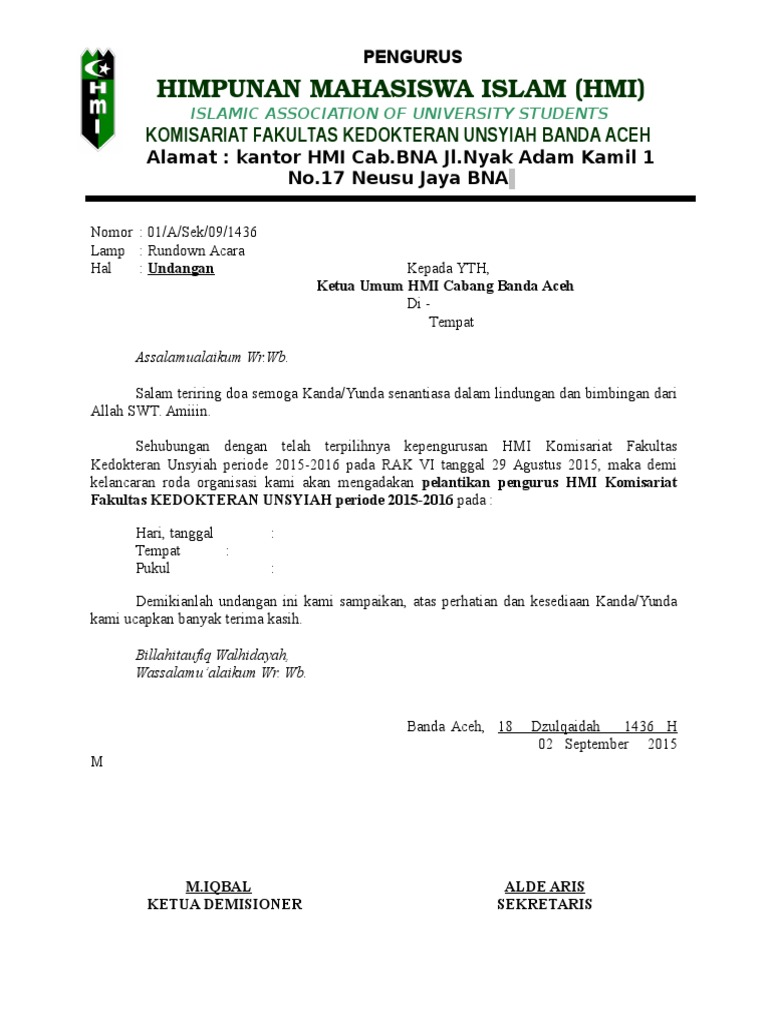 Surat Undangan Pelantikan