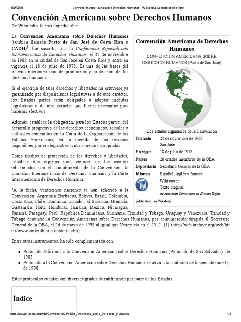 Convención Americana Sobre Derechos Humanos Wikipedia, La