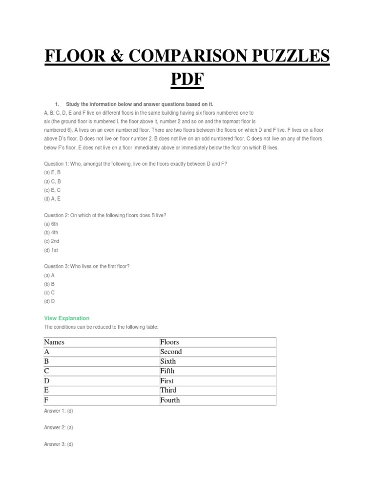 Floor & Comparison Puzzles Solving Logic Problems Through Deductive