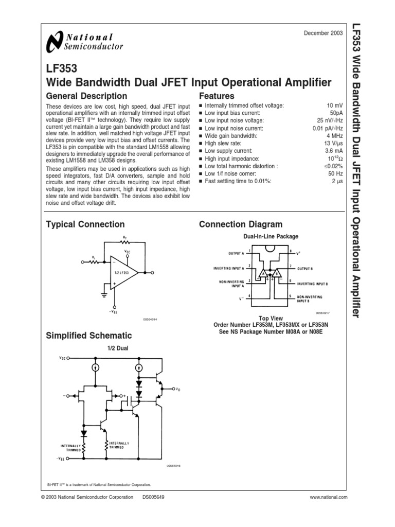 Datasheet LF 353 | PDF | Amplifier | Operational Amplifier