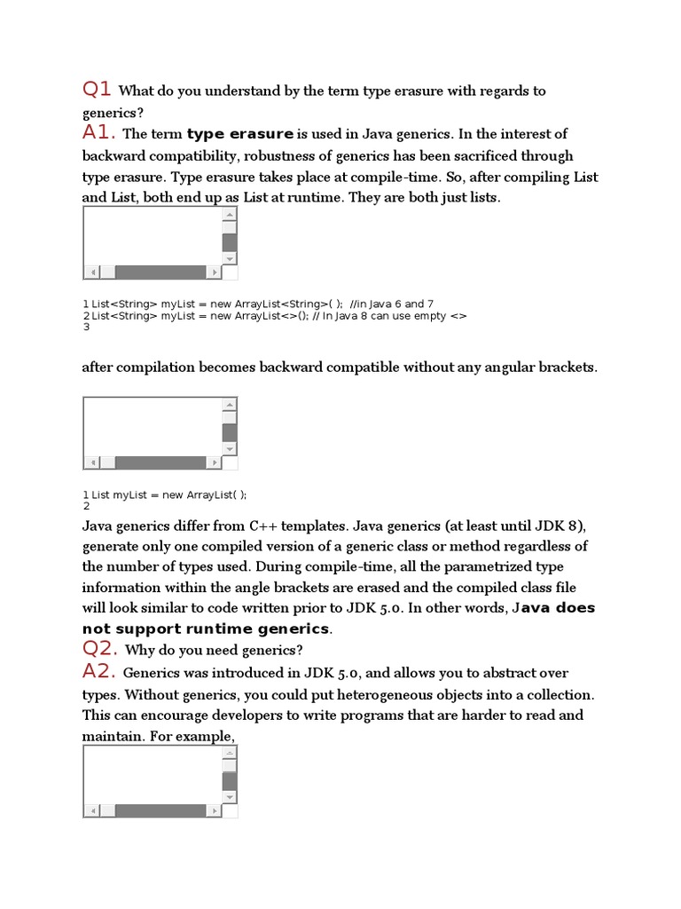 Type Erasure Is Used in Java Generics. in The Interest of | PDF | Areas ...