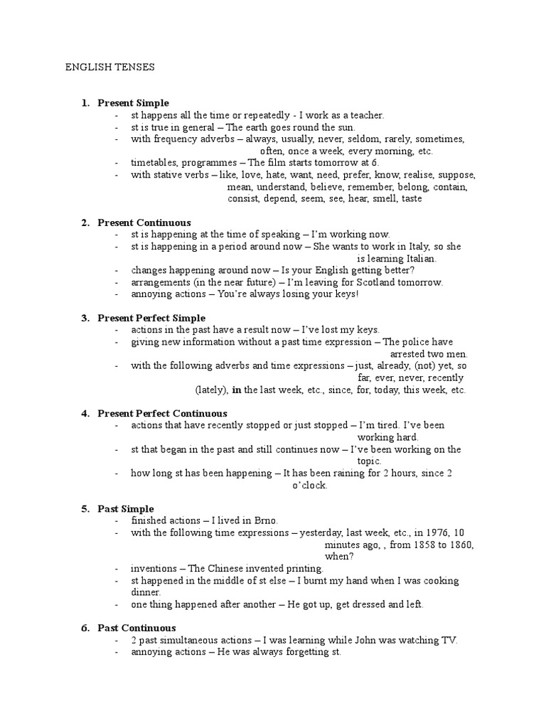 Overview of English Tenses | PDF | Rules | Language Mechanics