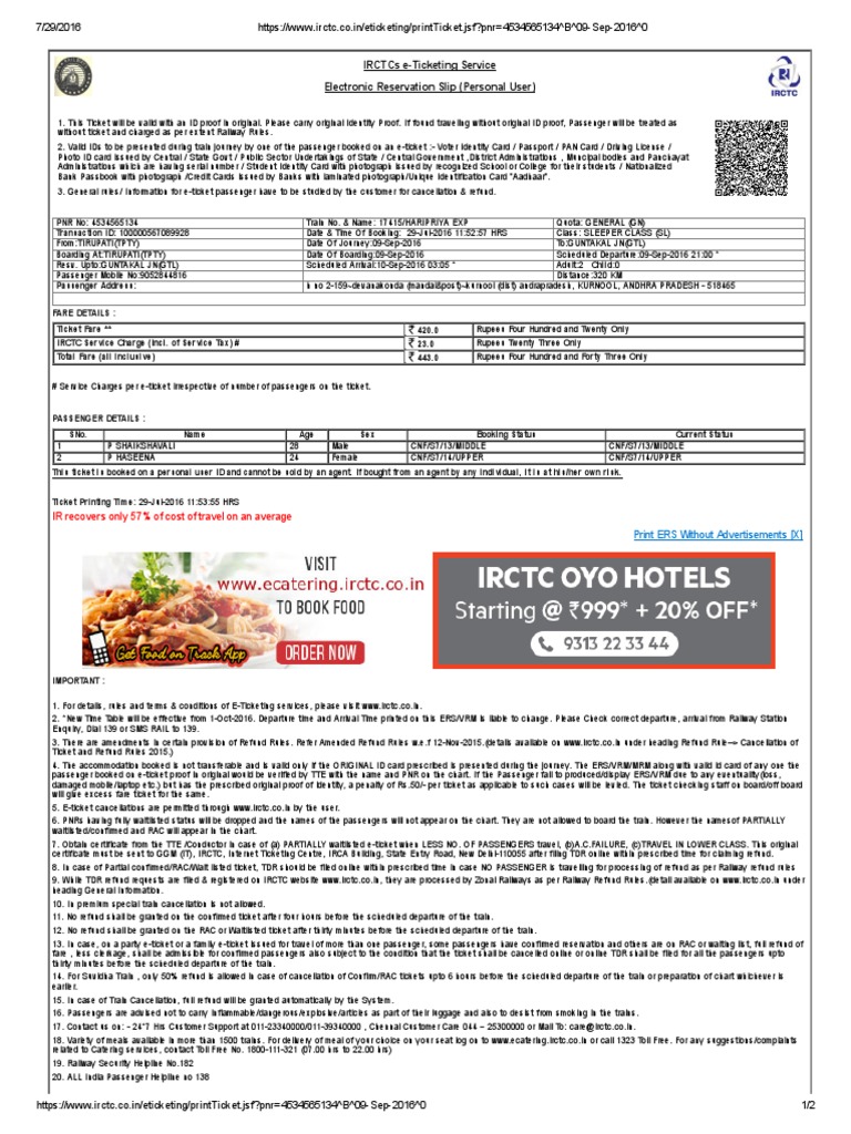 IRCTC e-Ticketing Guidelines and Details | PDF | Identity Document ...