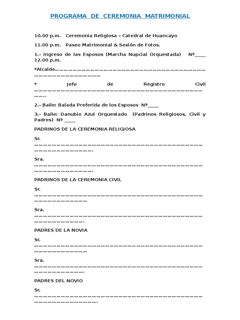 Programa de Ceremonia Matrimonial | PDF | Cocina, comidas y vino ...