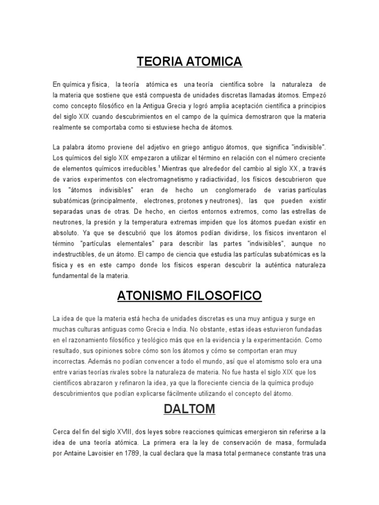 Teoria Atomica Pdf Núcleo Atómico átomos